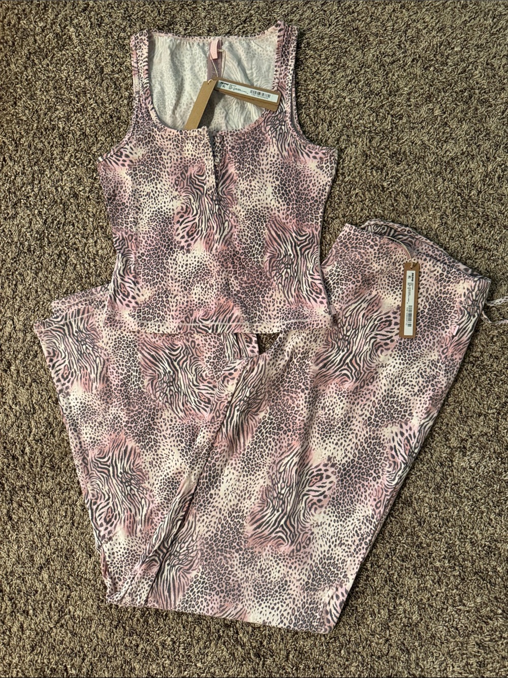 Skims Pink Animal Print Tank & Pants Set
